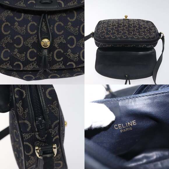 CELINE C Sulky Shoulder Bag Canvas Navy Gold - Picture 11 of 12